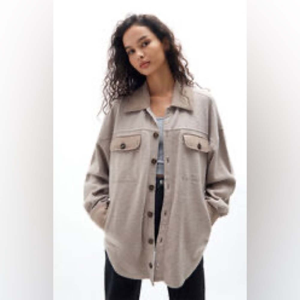 Pacsun Homecoming Button Down Shacket XS/S Taupe - Picture 2 of 6